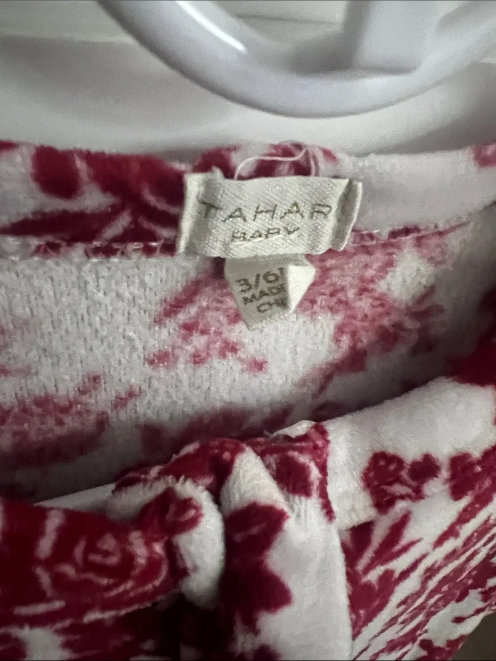 Tahari 3-6M Velvety soft Plush Floral Footed One-Piece -White & Burgundy